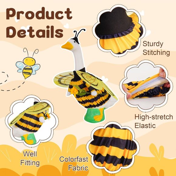 2Pcs Cute Yellow Bee Costume Set 23"/ 17"Porch Goose Fall Outfit for Theme Party - Picture 4 of 7